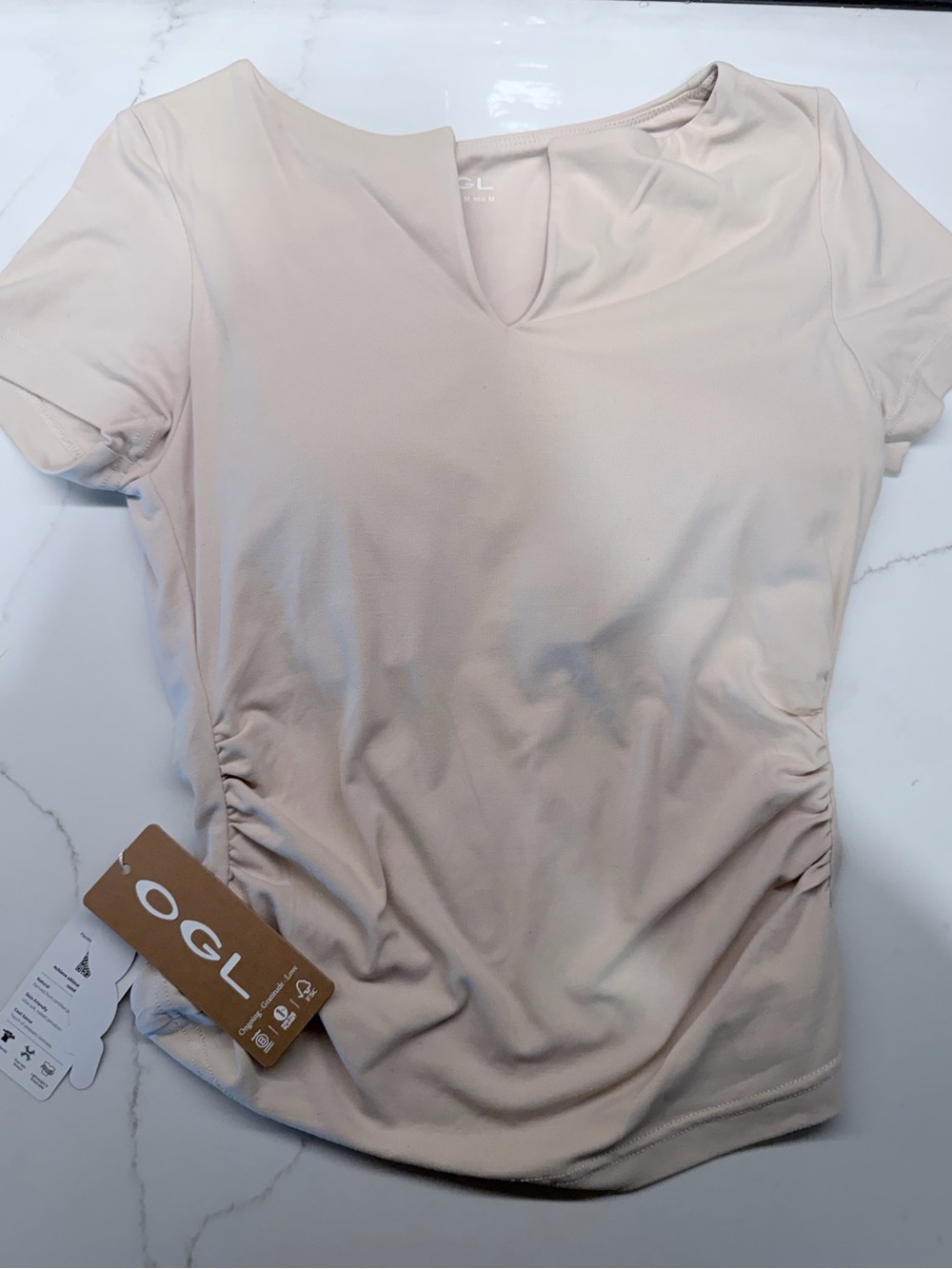 OGL Women’s Short Sleeve Ruched Side Top - Cream